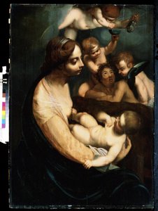"Madonna z Dzieciątkiem i Aniołami" (Dziewica z Dzieciątkiem z Aniołami) Malarstwo włoskie z początku XVII wieku. Muzeum Sztuki Michaiła Kroszyckiego, Sewastopol (Sewastopol) Ukraina autorstwa Italian School