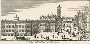 Widok na Piazza San Crispino i katedrę w Ferrarze, grawerowanie, Włochy autorstwa Italian School