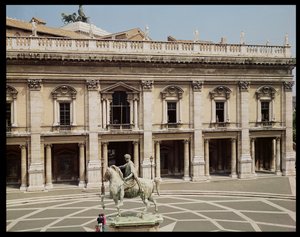 Widok na Palazzo Nuovo i konny posąg Marka Aureliusza (121-180 n.e.) autorstwa Italian School