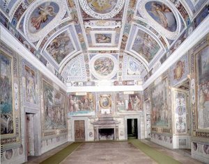 Widok na „Sala dei Fasti Farnese” (Salę Splendorów Farnese) wymyśloną przez Onofrio Panvinio i z freskami Taddeo (1529-66) i Federico Zuccaro (1540-1609) 1557-83 (fresk) autorstwa Italian School