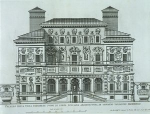 Widok na fasadę willi Borghese, Rzym autorstwa Italian School
