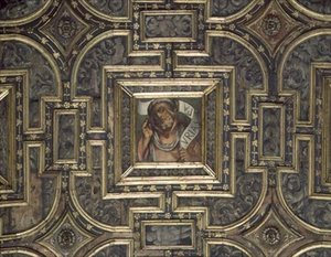 Widok sufitu panelowego z malowanymi panelami autorstwa Pier Marii Pennacchi (1464-1514/15) (drewno) autorstwa Italian School