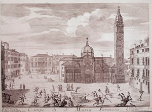 Widok na plac kościoła Santa Maria Formosa a Wenecja Rycina z „Teatru di Venezia” XVIII-wieczna Wenecja, Museo Correr autorstwa Italian School