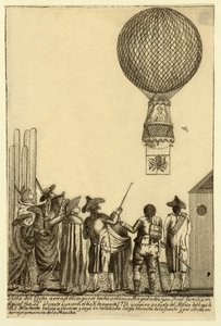 Widok na balon na ogrzane powietrze, który powstał przed jego majestatem pubem. 1793. autorstwa Italian School