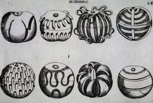 Sposoby siekania owoców, ilustracja z Trzech traktatów bawarskiego Messer Mattia Giegher z Mosburc, Niszczarka Najwybitniejszego Narodu Niemieckiego w Padwie, Włochy autorstwa Italian School