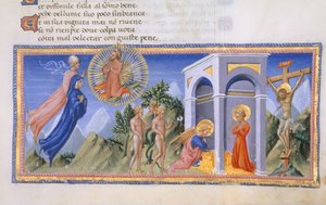 Yates Thompson 36, f.141 Tajemnica Odkupienia, z „Divina Commedia”, c.1444-50 (welum) autorstwa Italian School