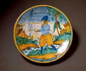 Młody człowiek szlachecki. Płyta ceramiczna wyprodukowana w Viterbo we Włoszech. Koniec XVI wieku Florencja, Museo Nazionale del Bargello autorstwa Italian School