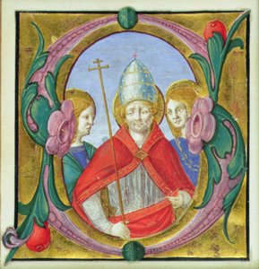 Historyczny inicjał S przedstawiający św. Grzegorza i dwóch świętych autorstwa Italian School Italian School