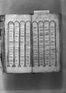 MS ff.5v-6r Tabele armat, z Codex Fuldensis autorstwa Italian School Italian School