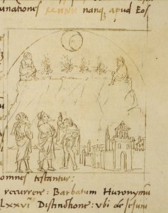 Ms.LAT.446 fol.2v Mędrcy badają ruch gwiazd, aby określić dokładną datę Paschy, od Ortopascha przez pielgrzyma Priscian