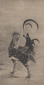 Koguty, kura i pisklęta, po lewej stronie pary, 1795 autorstwa Ito Jakuchu