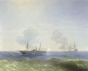 Rosyjski: "Walka parowca Vesta z tureckim pancernikiem Fehti-Bulend na Morzu Czarnym 11 lipca 1877 roku " Walka parowca Vesta z tureckim pancernikiem Fehti-Bulend na Morzu Czarnym 11 lipca 1877 roku