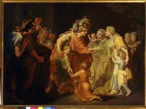Rosyjski książę Światosław I (ok. 945-972) odnajduje swoją rodzinę w Kijowie po kampanii na Dunaju w 967 r. Obraz Iwana Akimowicza Akimow (1754-1814) autorstwa Ivan Akimovich Akimov