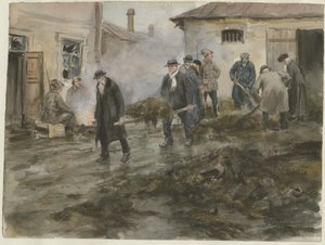 Burżuazja sprzątająca stajnie z serii akwareli rewolucja rosyjska, 1920 autorstwa Ivan Alexeyevich Vladimirov