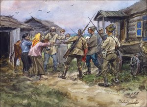 Rekwizycja bydła dla Armii Czerwonej we wsi niedaleko Ługania autorstwa Ivan Alexeyevich Vladimirov