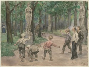 Zawody sportowe w Ogrodach Cesarskich: Piotrogród, lipiec 1921 z serii akwareli R autorstwa Ivan Alexeyevich Vladimirov