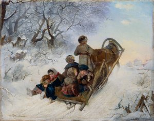 Dzieci na saniach ciągniętych przez konie, 1870 autorstwa Ivan Andreyevich Pelevin