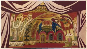 Wystrój do opery „Oblubienica cara” Mikołaja (Nikołaja) Rimskiego Korsakowa (Rimskiego-Korsakowa) (1844-1908). Praca Ivana Yakovlevicha Bilibin (Bilibin) (1876-1942), akwarela i gwasz na papierze autorstwa Ivan Yakovlevich Bilibin