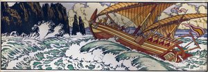 Sindbad żeglarz. Ilustracja do tradycyjnej arabskiej opowieści z tysiąca i jednej nocy. Praca Ivana Yakovlevicha Bilibin (Bilibin) (1876-1942), akwarela na papierze autorstwa Ivan Yakovlevich Bilibin
