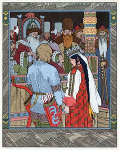Carewicz Iwan, Ognisty Ptak i Szary Wilk, c.1899 (litografia) autorstwa Ivan Yakovlevich Bilibin