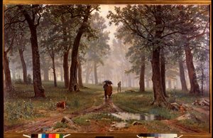 Deszcz w lesie dębowym - Obraz Iwana Iwanowicza Szyszkina (Sziszkin) (1832-1898), olej na płótnie autorstwa Ivan Ivanovich Shishkin