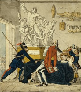 Napoleon Bonaparte sprzedający skradzione towary, 1813 autorstwa Ivan Ivanovich Terebenev