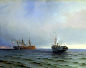 Zdobycie tureckiego transportowca wojskowego „Messina”, 13 grudnia 1877 r. autorstwa Ivan Konstantinovich Aivazovsky