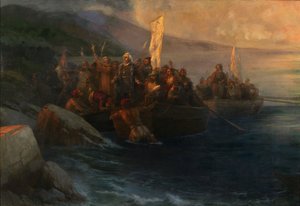 Wyokrętowanie Krzysztofa Kolumba na San Salvador, 12 października 1492, 1892 r. autorstwa Ivan Konstantinovich Aivazovsky