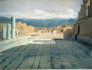 Pompeje (Włochy) (Pompeje). Widoki forum ruin rzymskich w Zatoce Neapolitańskiej, przed Wezuwiuszem. Praca Iwana Nikołajewicza Kramskoja (1837-1887), akwarela na papierze autorstwa Ivan Nikolaevich Kramskoy