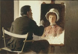 Kramskoy malujący portret swojej córki, 1884