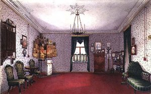 Rosyjski salon z kącikiem ikon (akwarela) autorstwa Ivan Petrovich Volski