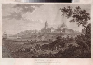Le monastere Konevsky de la Nativite de la Vierge a Konevets (Konevsky Klasztor Narodzenia NMP w Konevets) - Oeuvre de Ivan Vasilievich Chessky (Cheskoy) (1782-1848), grawiura autorstwa Ivan Vasilievich Chessky