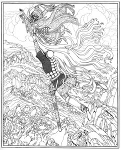 Lot Czernomoru i Rusłana. Ilustracja do wiersza Rusłan i Ludmiła A. Puszkina, 1918 autorstwa Ivan Yakovlevich Bilibin