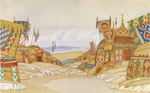 Obóz Połowców. Scenografia do opery Książę Igor A. Borodina, 1930 autorstwa Ivan Yakovlevich Bilibin