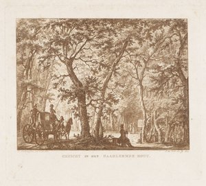 Wózki i spacerowicze w Haarlemmerhout Widok w Haarlemmer Hout (tytuł na obiekcie)