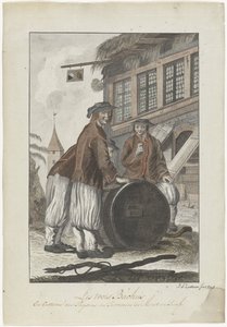 Trzech mężczyzn w szwajcarskich ubraniach przed domem autorstwa J.A. Zoutman