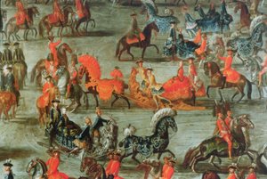 Cesarska przejażdżka saniami z okazji ślubu cesarza Józefa II z jego 2. żoną Marią Josephą von Bayern: szczegół sań autorstwa J.C. Auerbach