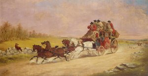 Royal Mail Coach między lisem a polowaniem, 1881 autorstwa J.C. Maggs