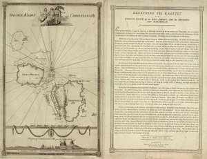 Mapa Christiansø ze stroną tekstową autorstwa J.F. Clemens