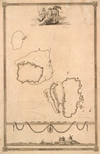 Winieta tytułowa i prospekt dla mapy Christiansø autorstwa J.F. Clemens