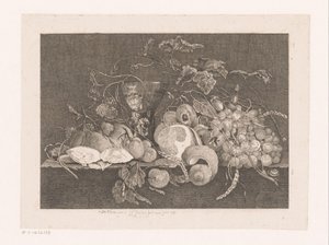 Martwa natura z owocami i ostrygami Galerie des peintres flamands, hollandais et allemands de Le Brun (tytuł serii) autorstwa J.L.L.C. Zentner