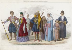 Rasy gruzińskie, czerkieskie i ormiańskie (kolorowy grawerunek)