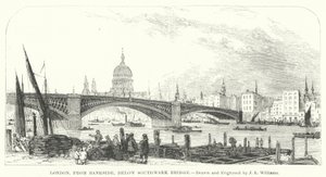 Londyn, od strony Bankside, poniżej mostu Southwark (rycina)