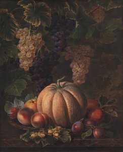 Różne owoce, w tym melon i winogrona autorstwa J.L. Jensen