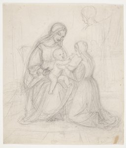 Siedząca Madonna z dzieckiem i klęczącą kobietą autorstwa J.L. Lund