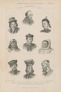 Dziewięć twarzy różnych ras mongolskich