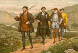 John Knox noszący miecz przed Georgem Wishartem, po próbie zamachu w Dundee