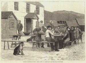 Szkoccy wolontariusze w domu, po kolacji w owczarni w pobliżu Spittal of Glenshee