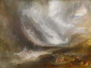 Dolina Aosty: burza śnieżna, lawina i burza z piorunami, 183637. autorstwa Joseph Mallord William Turner