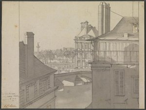 Widok z mieszkania J.P. Møllera w Hotel d’Irlande, Rue de Beaune no. 3, przez Sekwanę w kierunku Tuileries i Rue de Rivoli, 6 marca 1812 r.
